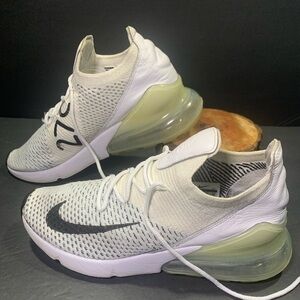 Nike Air Max 270 Flyknit Women’s White Black Sneakers Shoe Size- 8